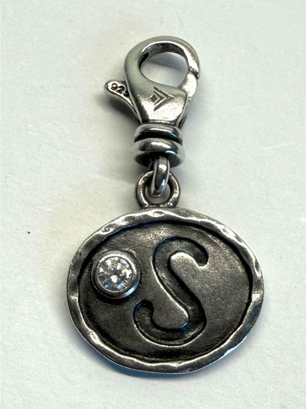 Silpada Sterling Silver Initial S Charm Pendant Dangle Rhinestone